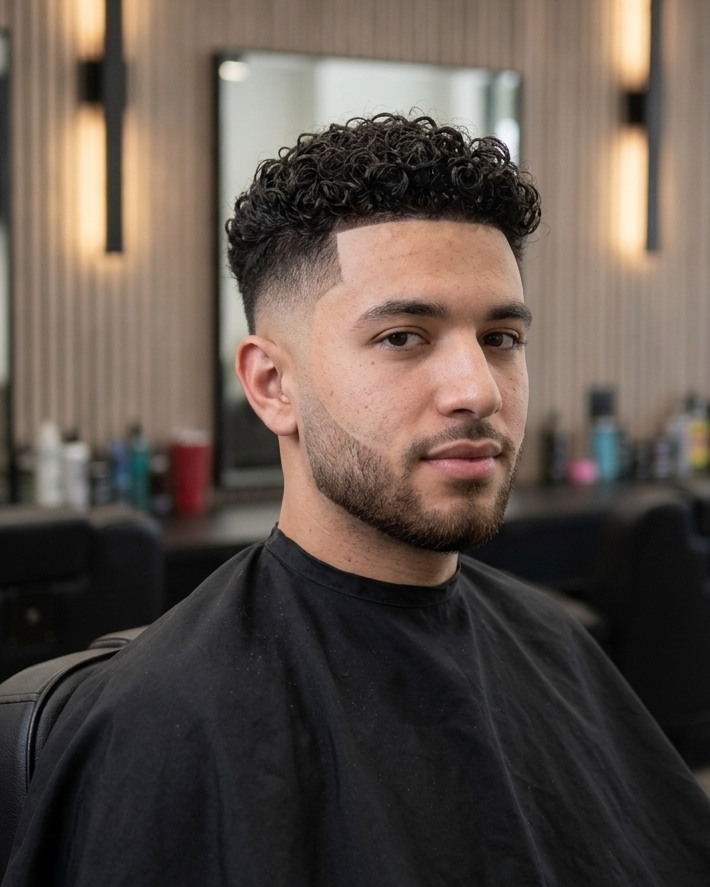 A curly top over a high skin fade