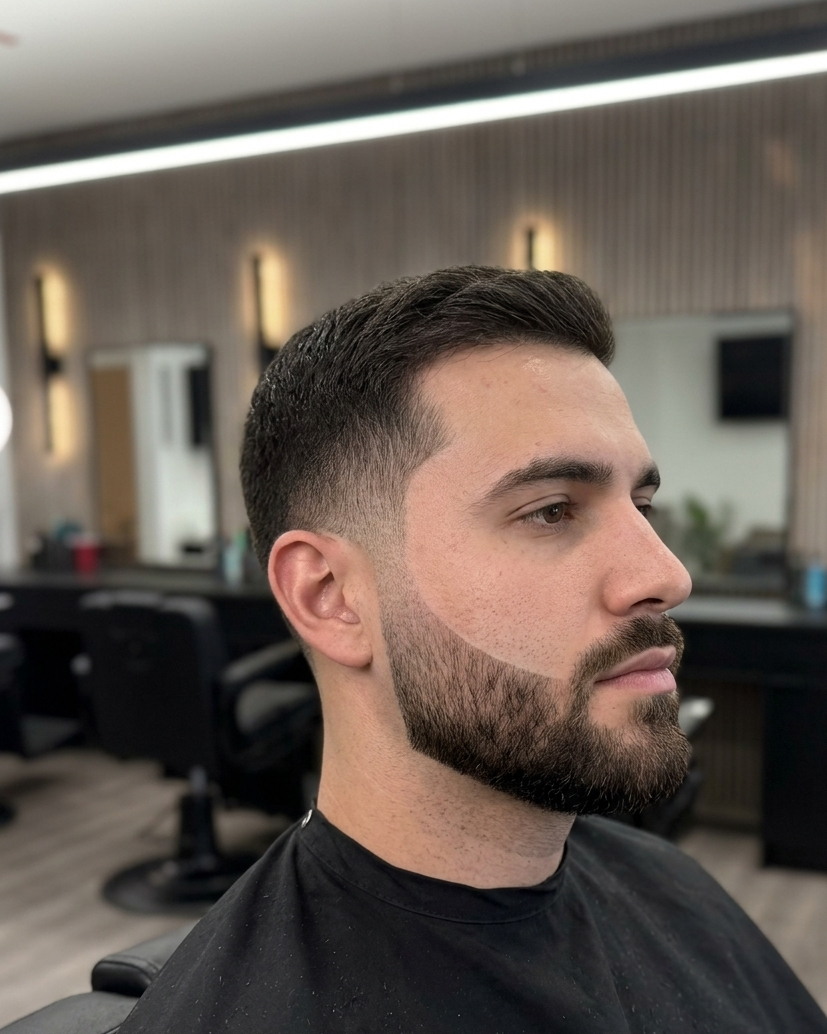 A sharply lined up full beard